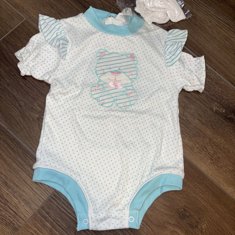 Vintage LOVE SPUN Polka Dot  TEDDY BEAR Bodysuit 24 Mo Butt‎ Ruffles